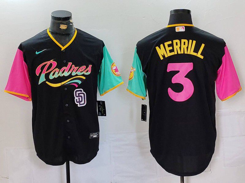 Men San Diego Padres #3 Merrill Black City Edition Nike 2024 MLB Jersey style 5